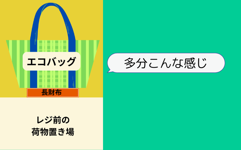 エコバッグの下に隠れた長財布のイラスト